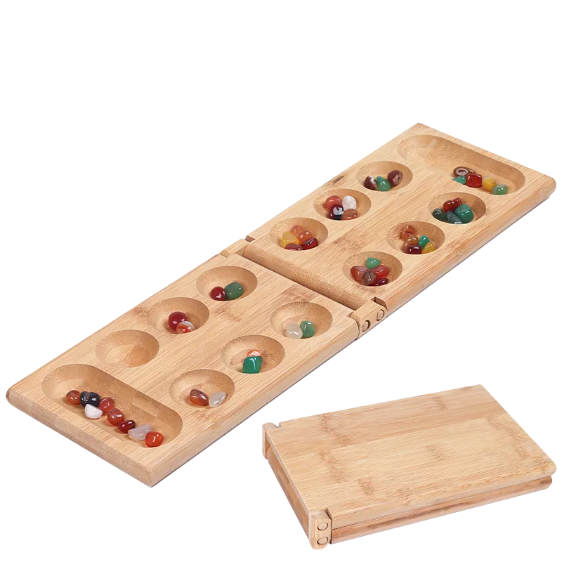 Folding Wooden Mancala Board Game TS4008 with coloured glass stones
